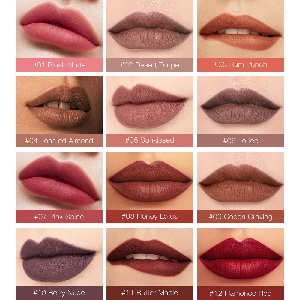 12 Colors Honey Velvet Matte Lip Glaze